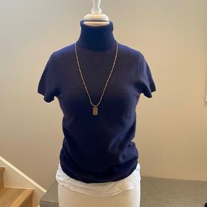 Magaschoni Cashmere Shortsleeve Turtleneck, blue, size small